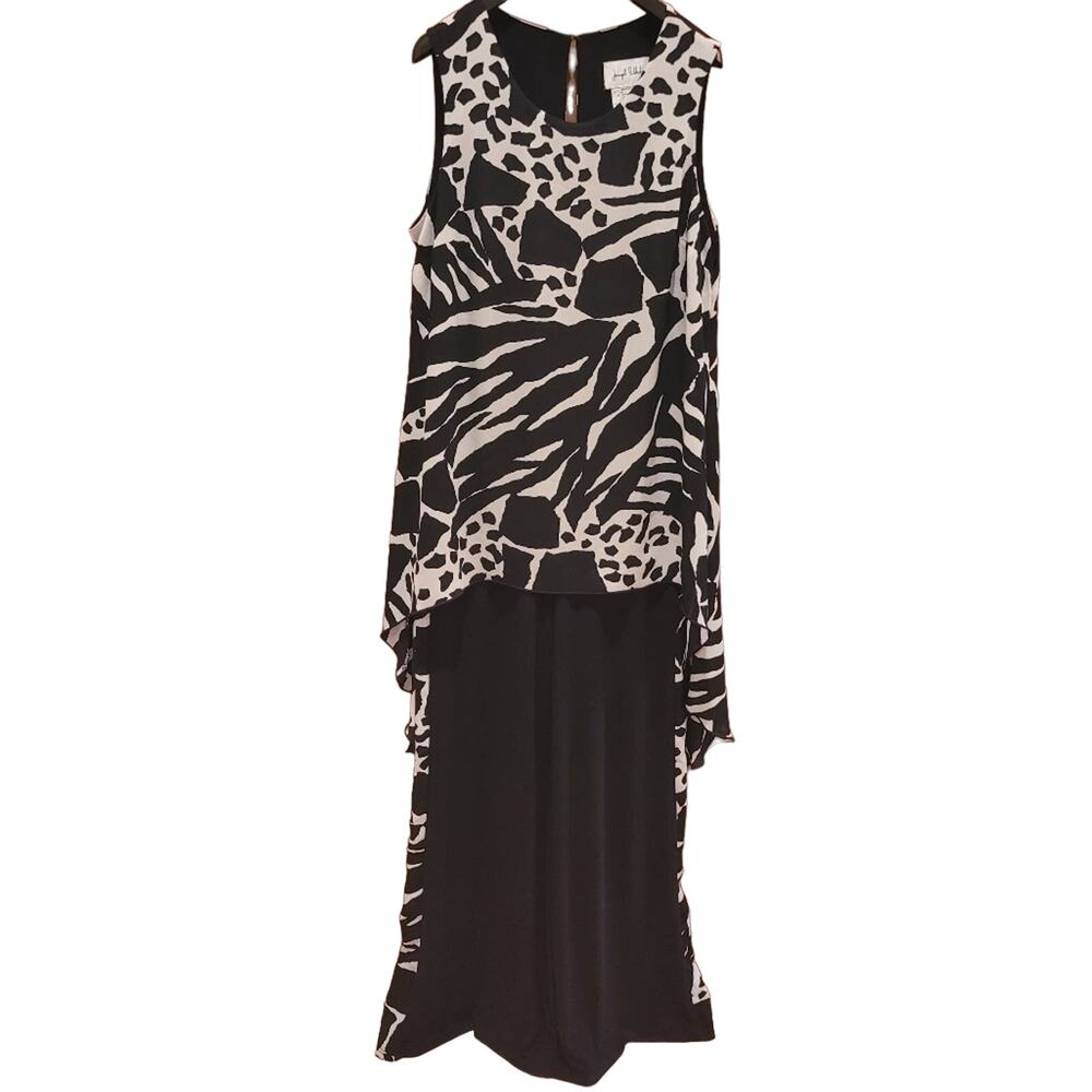 Joseph Ribkoff Jumpsuit Women's Size 8 Black‎ Vanilla Layered Flowy Animal Print - Picture 2 of 11